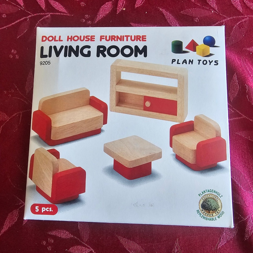 Doll House Living Room 5 pc Wood Furniture Set Plan Toys 9205 New, Open Box